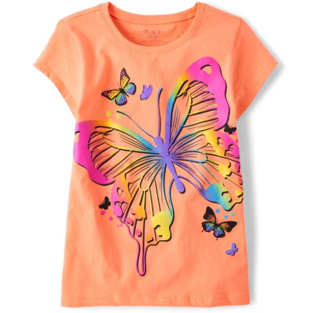 The Children's Place Girls Rainbow Butterfly Graphic T-Shirt Size L ( 10/12)